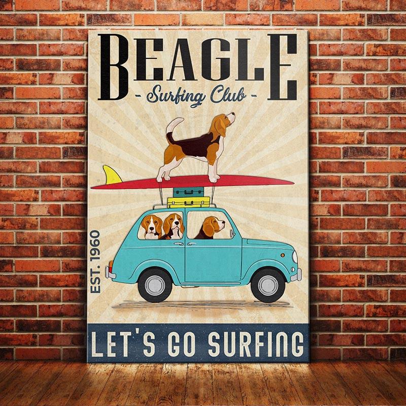 Beagle Dog Surfing Club Let’S Go Surfing Art Print Home Decor Room Decor Personalized Canvas, Poster Custom Design Wall Art