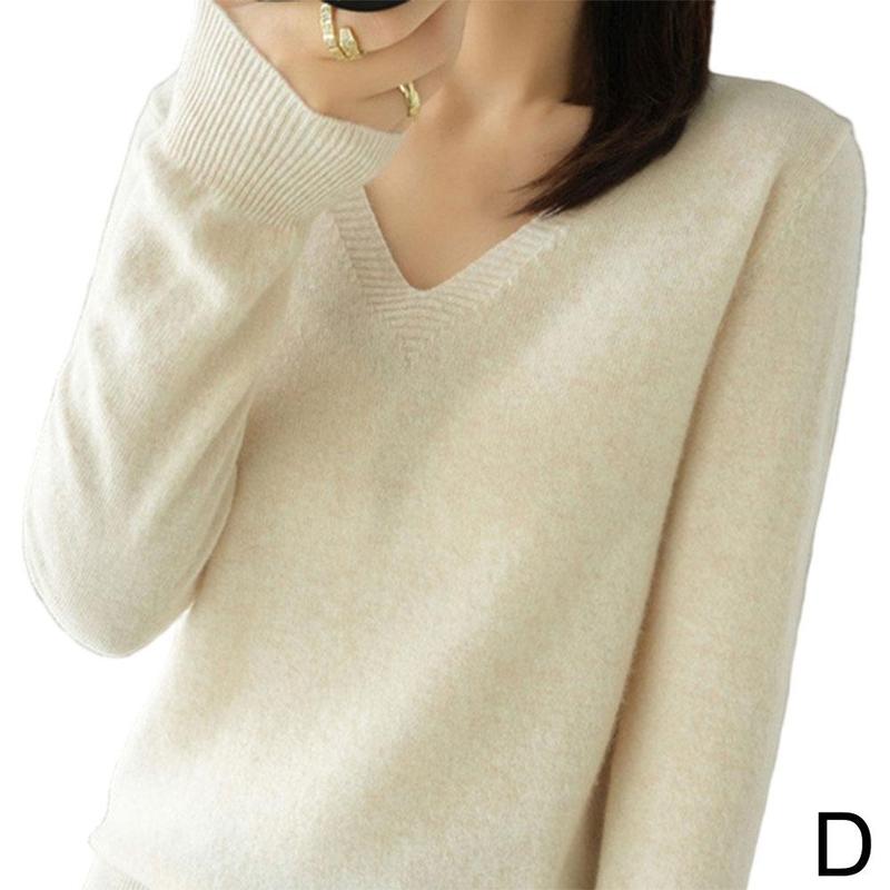 Spring Autumn V Neck Cashmere Sweater Woman Pullover Design Hollow Casual Lace Collar Cashmere Tops Knitted Female Sweater K5o7 alx