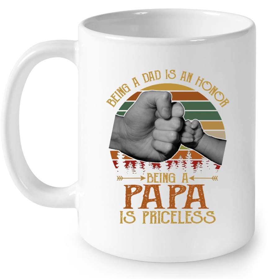 Being A Dad Is An Honor Being A Papa Is Priceless, Classic Vintage, Father’s Day Gift – Full-Wrap Coffee White Mug