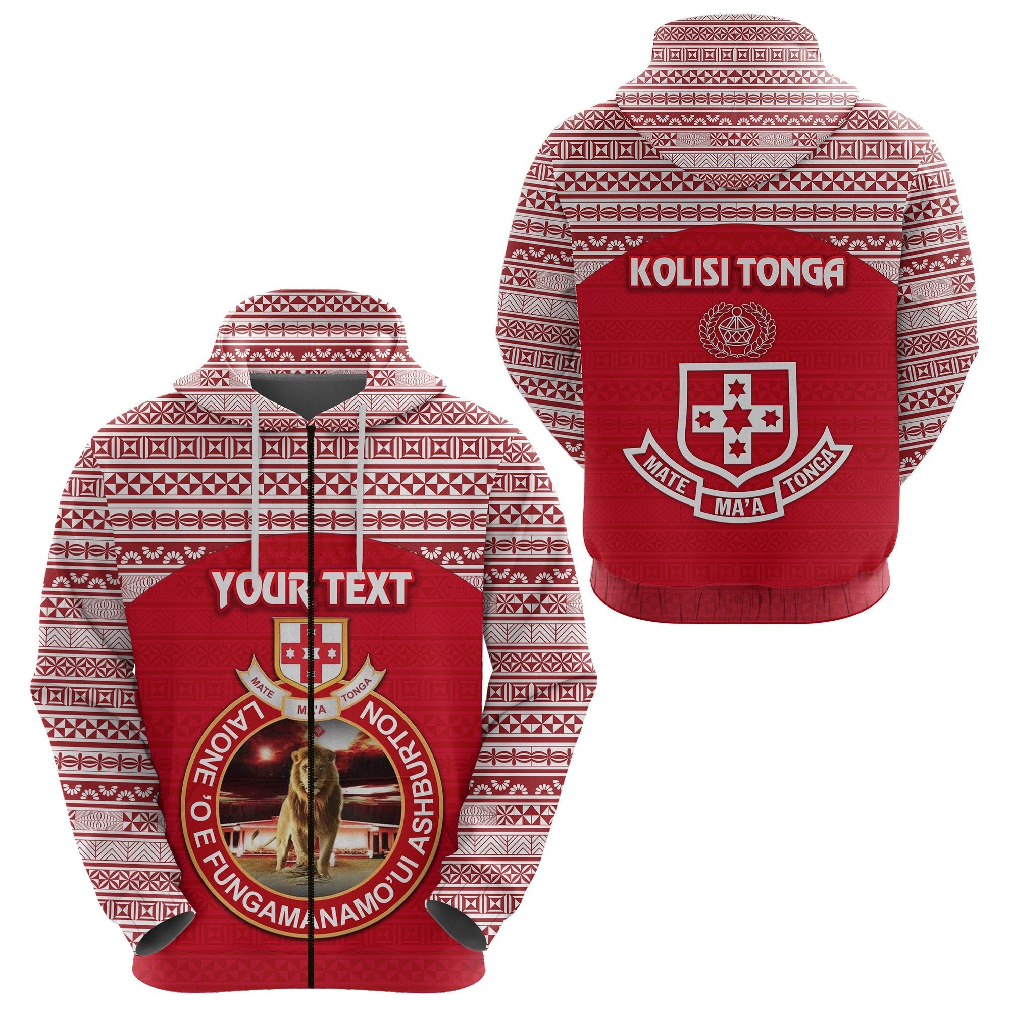 (Custom Personalised) Kolisi Tonga Zip Hoodie Mate Ma’A Tonga Simple Version Lion Ashburton