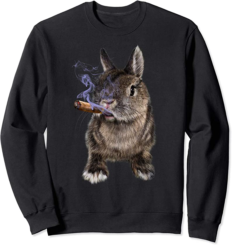 Rabbit Puffing Cigar Smoke, Bad Bunny Sweatshirt