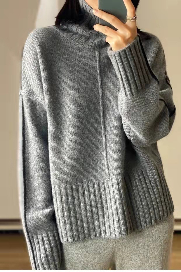 2022 100% Pure Wool Pullover Turtleneck Cashmere Sweater New Ladies Long-sleeved Loose And Comfortable Knit Solid Color Tops Alt alx