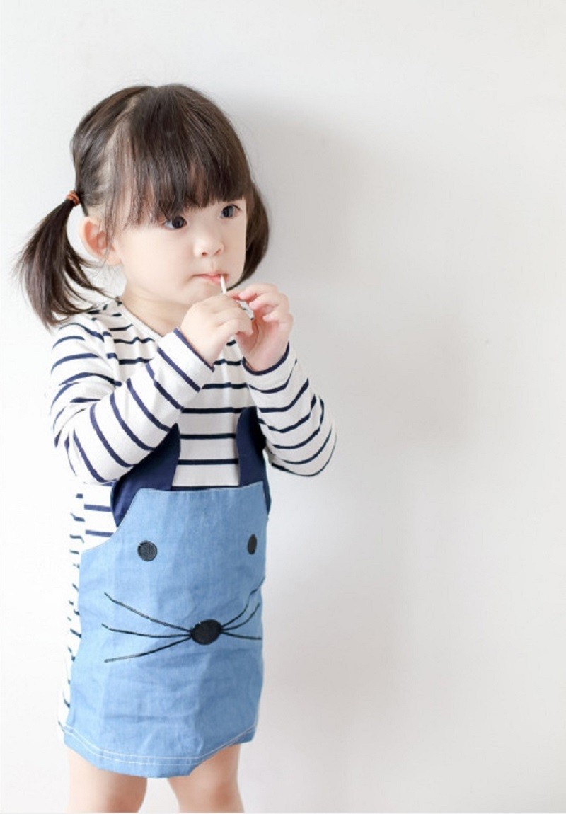 1-5 Years Girls Long Sleeve Dress Spring Autumn Blue Rabbit Cotton Elastic Casual Dresses Kids Clothing KF063 alx