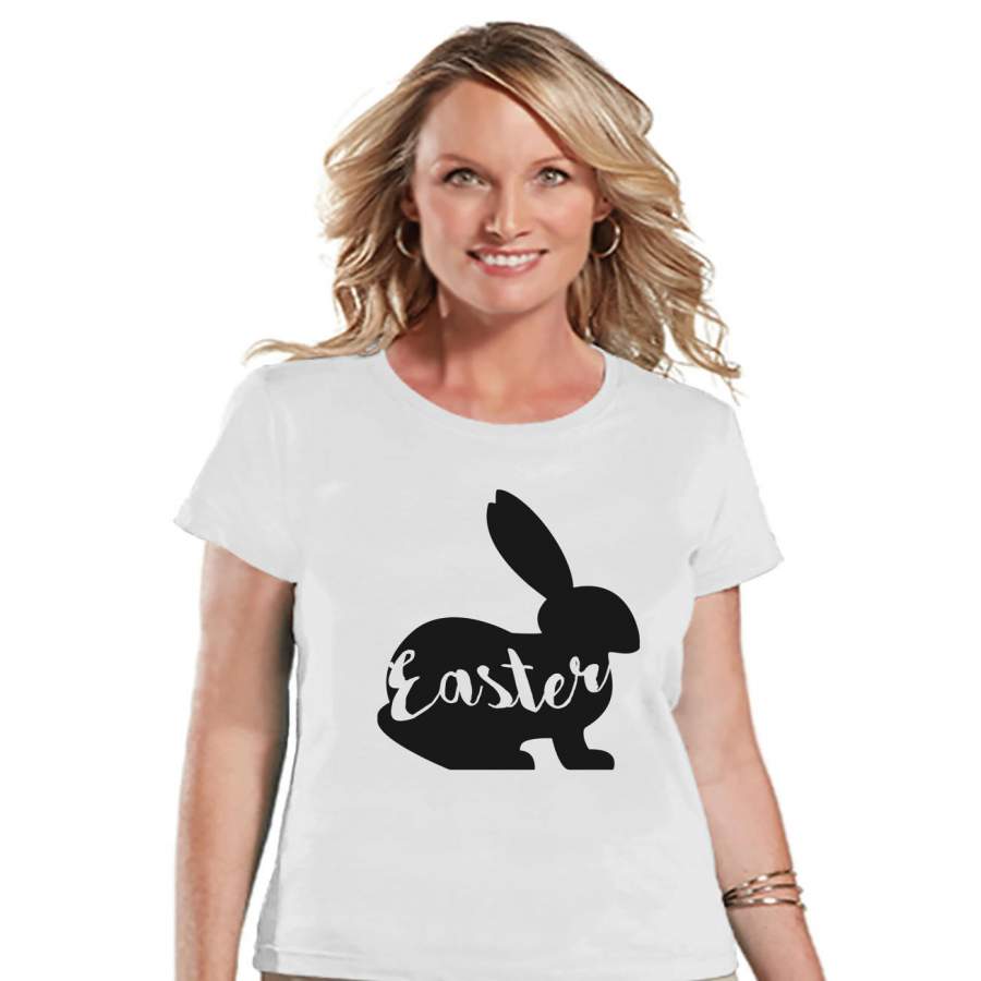 Womens Easter Shirt – Ladies Easter Bunny Happy Easter Shirt – Easter T-shirt – Gift for Her – Matching Family Bunny Shirts – White T-shirt