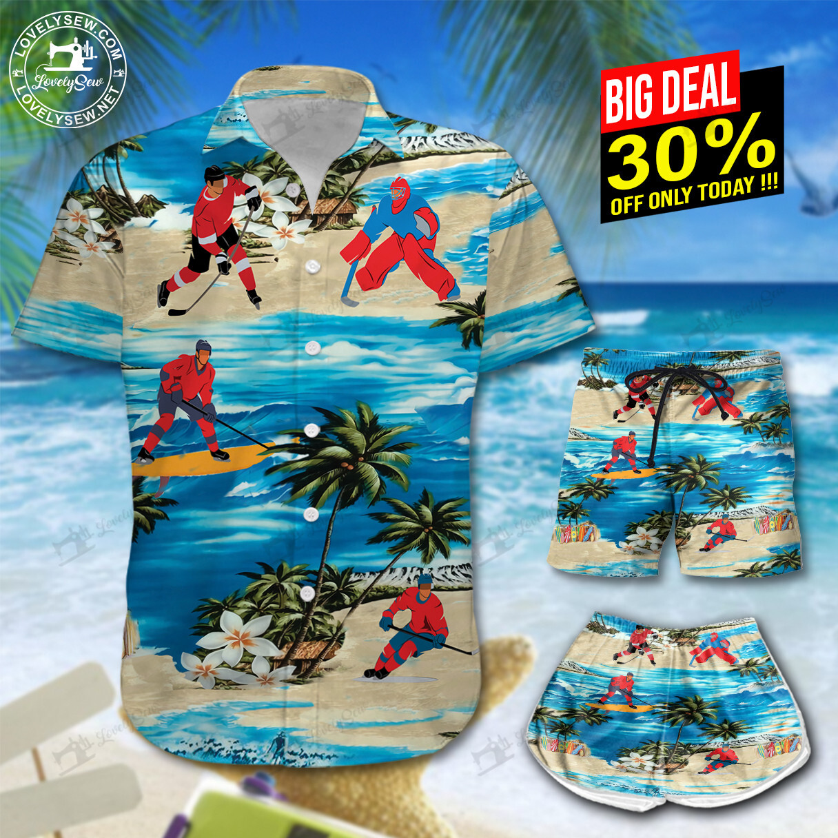 Hockey On The Beach Hawaiian Shirt Shorts Ha76584