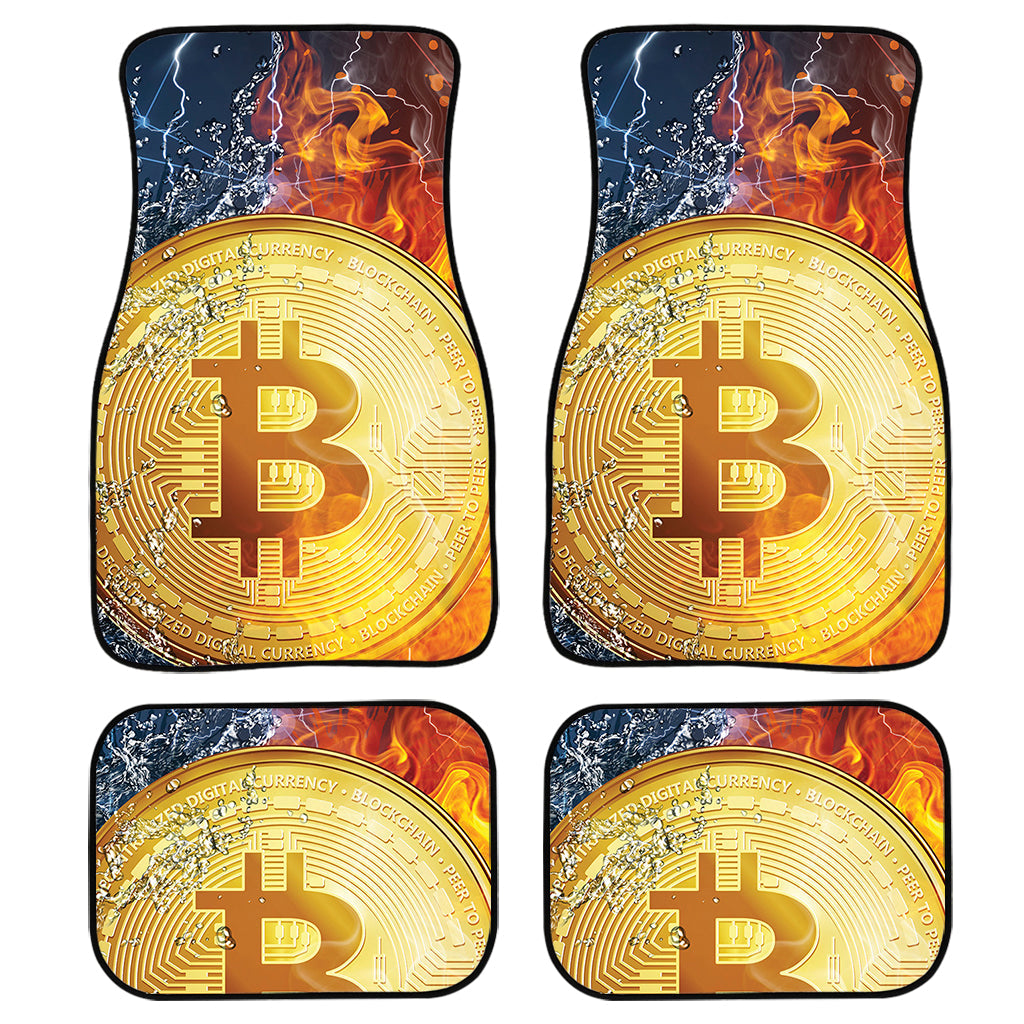 Fire And Water Bitcoin Print Front And Back Car Floor Mats, Front Car Mat