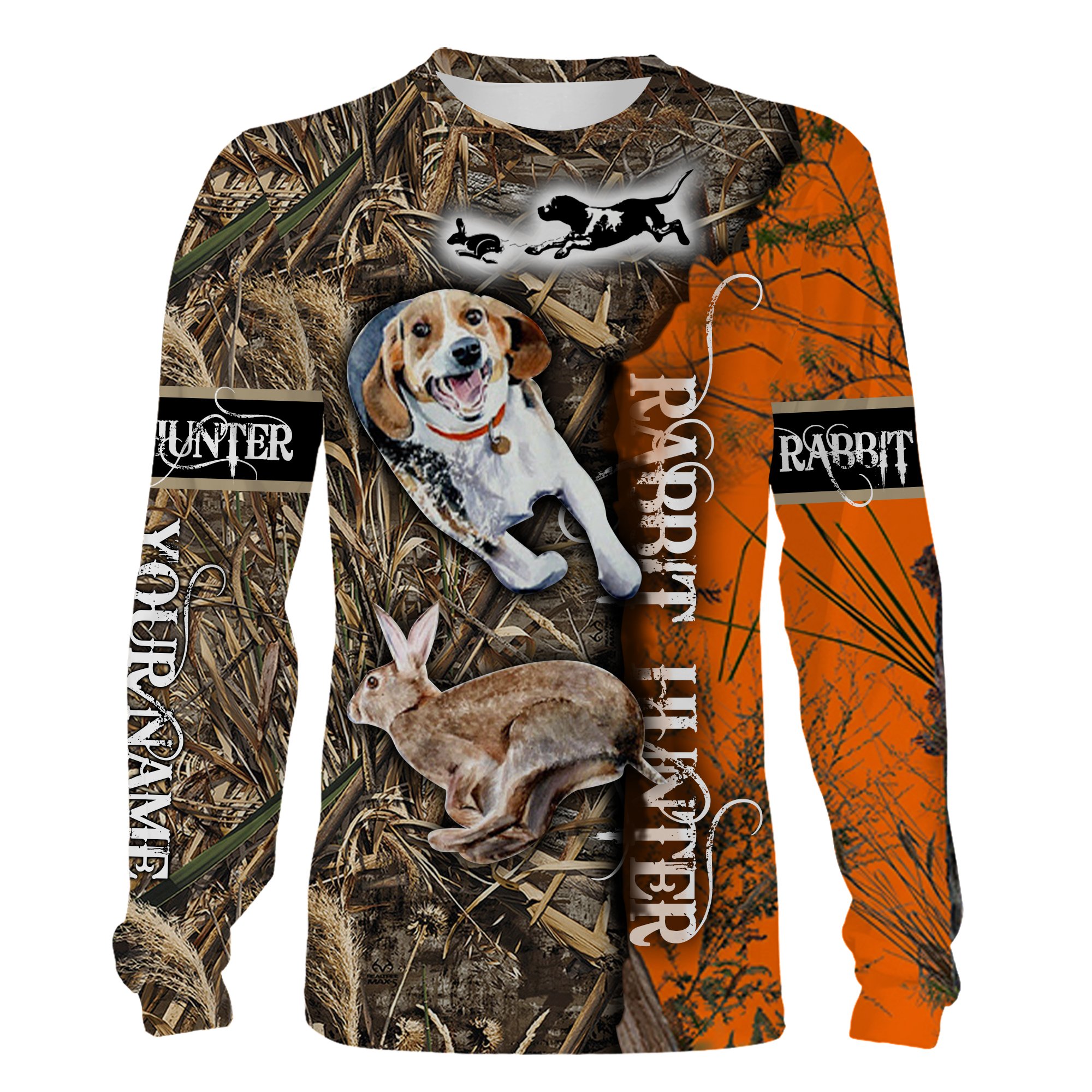 Rabbit hunting Camouflage orange camo Beagle hunting dog custom Name 3D printing Shirt, Hoodie Personalized gift for Rabbit hunter – FSD1032