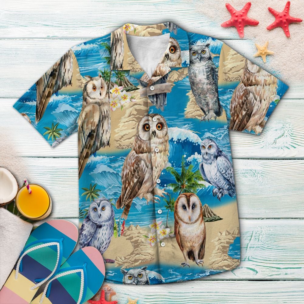 Owl Summer Vacation Hawaii Unisex Print Aloha Short Sleeve Casual Shirt Ha76421