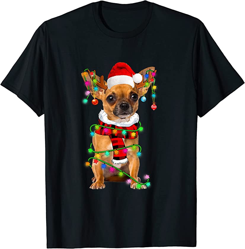 Chihuahua Dog Santa Xmas Puppy Lover Christmas Lights T-Shirt