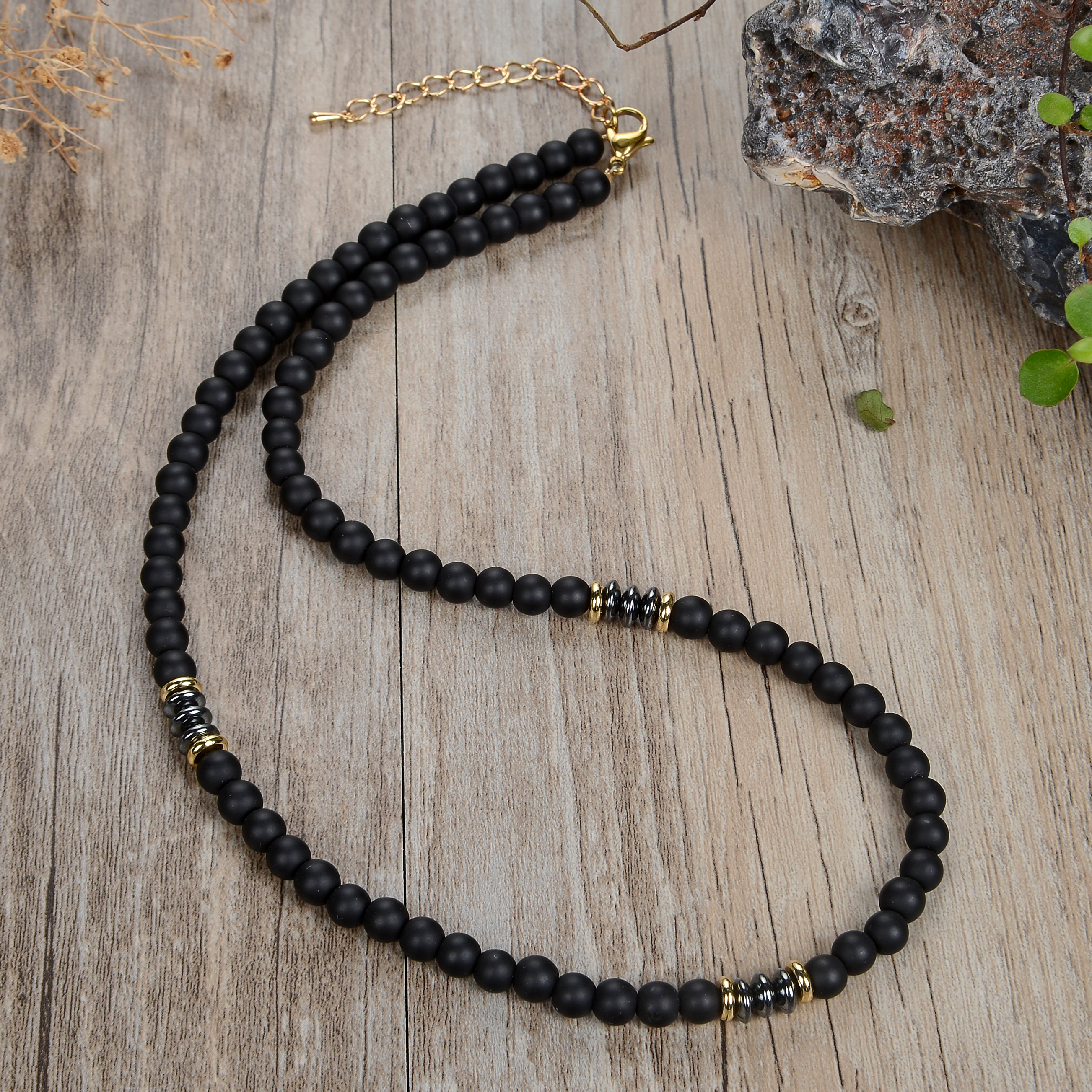 Fashion classic retro necklace for men and women matte black natural tiger’s eye kyanite picture stone jewelry gifts alx