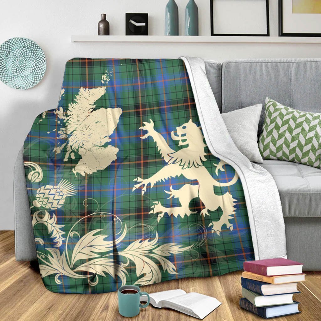 Tartan Blanket Davidson Ancient Tartan Scotland Lion Thistle Map Plaid Blanket