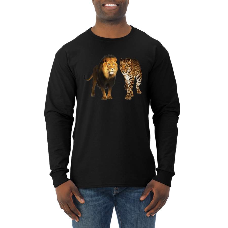 Wild African Lion and Cheetah Animal Lover Mens Long Sleeve Shirt