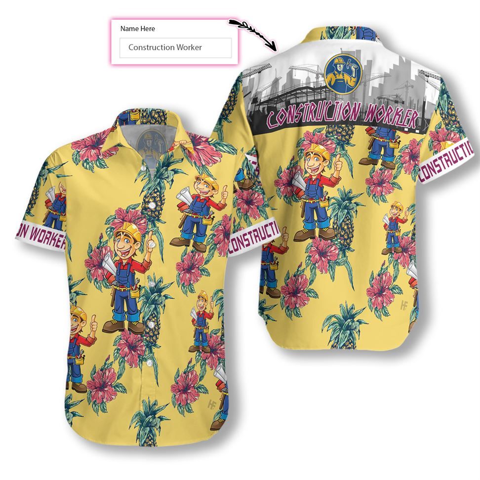 Construction Worker Pineapple Seamless Pattern 1612 Custom Hawaii Shirt Ha15104