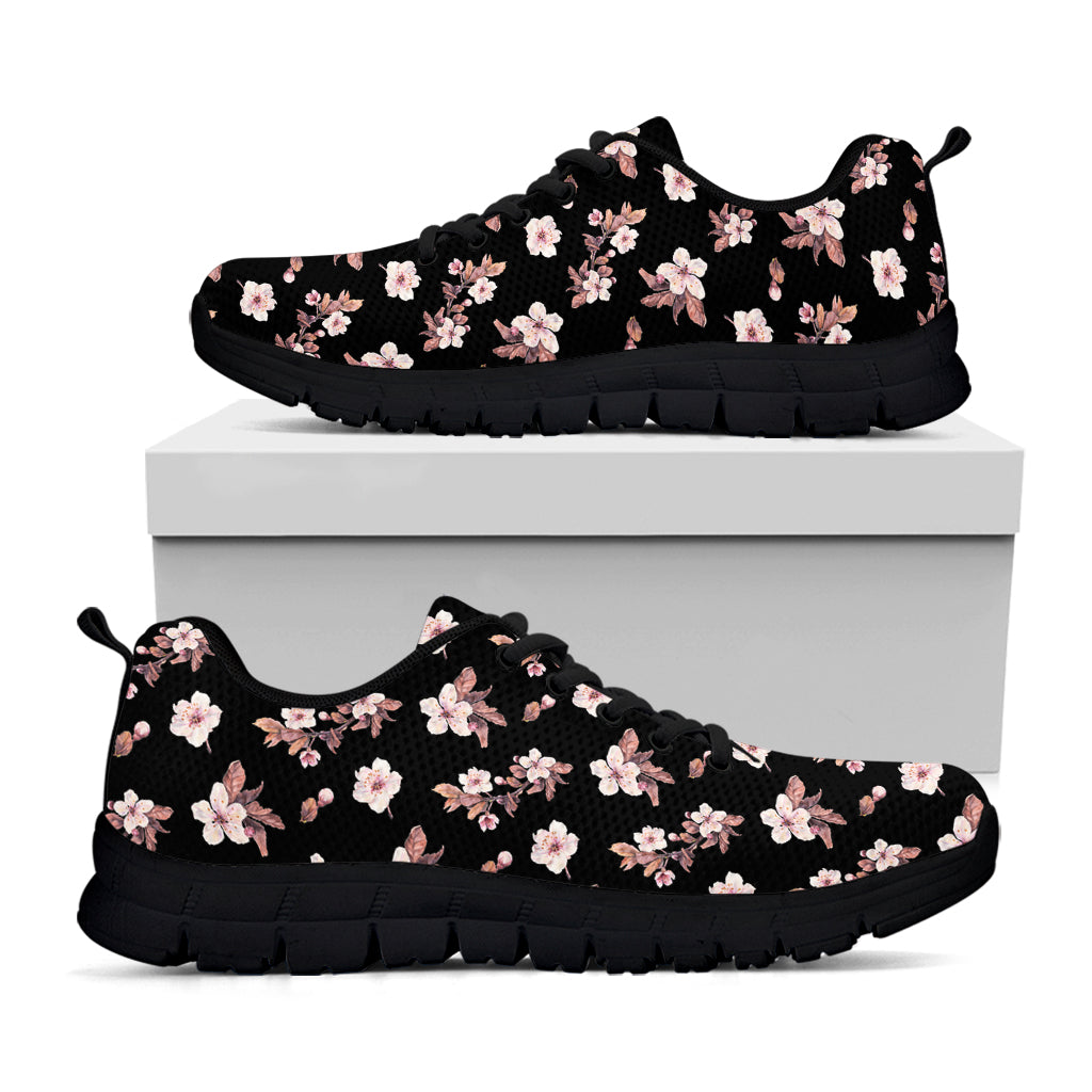 Watercolor Cherry Blossom Pattern Print Black Sneakers