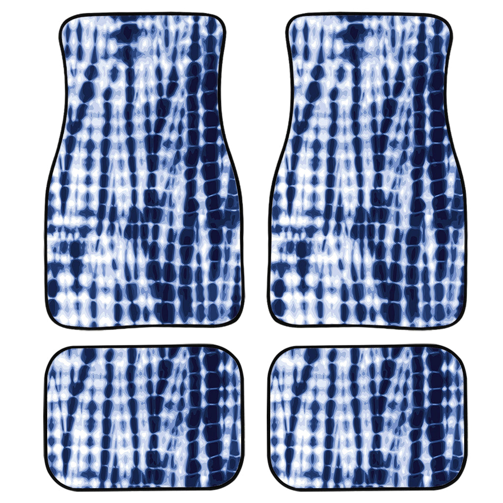 Blue Tie Dye Shibori Print Front And Back Car Floor Mats, Front Car Mat