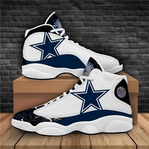 Women  Dallas Cowboys Air Jordan 13 High Top Leather Sneakers 008