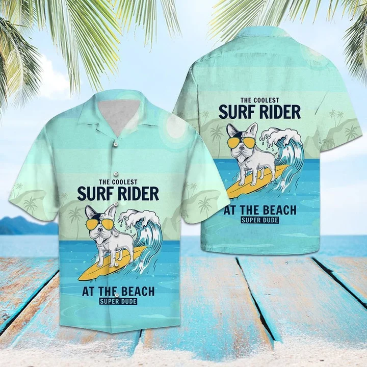 Yellow Glasses Dog Coolest Surf Rider Art 3D Hawaiian Shirt