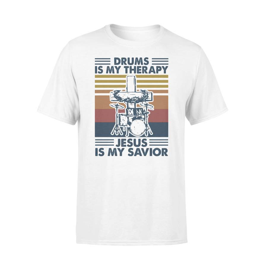 Drums Is My Therapy Jesus Is My Savior Vintage Retro T-shirt