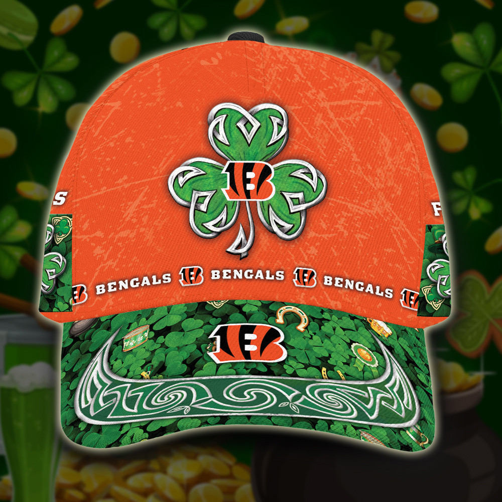 Personalized Cincinnati Bengals St Patrick Day All Over Print 3D Baseball Cap – Orange Green