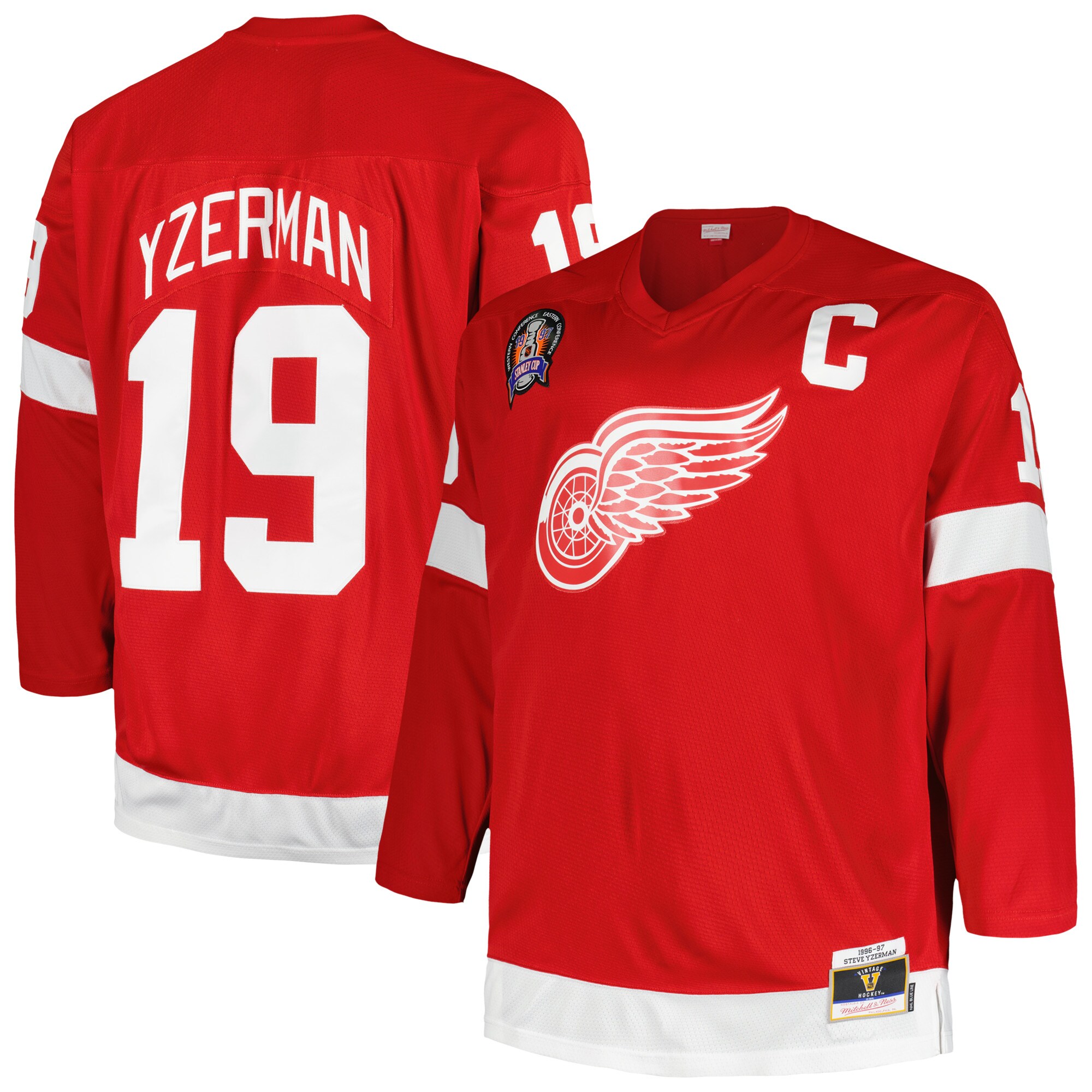 Men's Detroit Red Wings Steve Yzerman Mitchell & Ness Red Big & Tall Captain Patch Blue Line Player Jersey