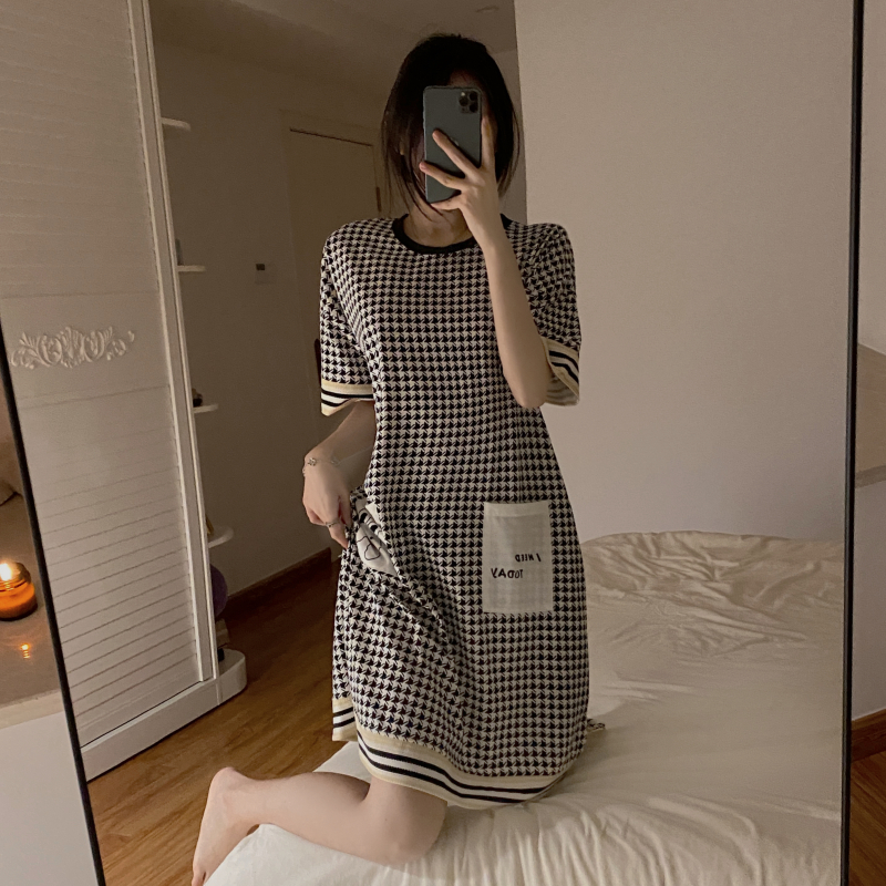 2022 Summer Short Sleeve Cotton print Nightgowns for Women Korean Loose Sleepwear ladies Home Dress Night Gown Nightdress Nighty alx