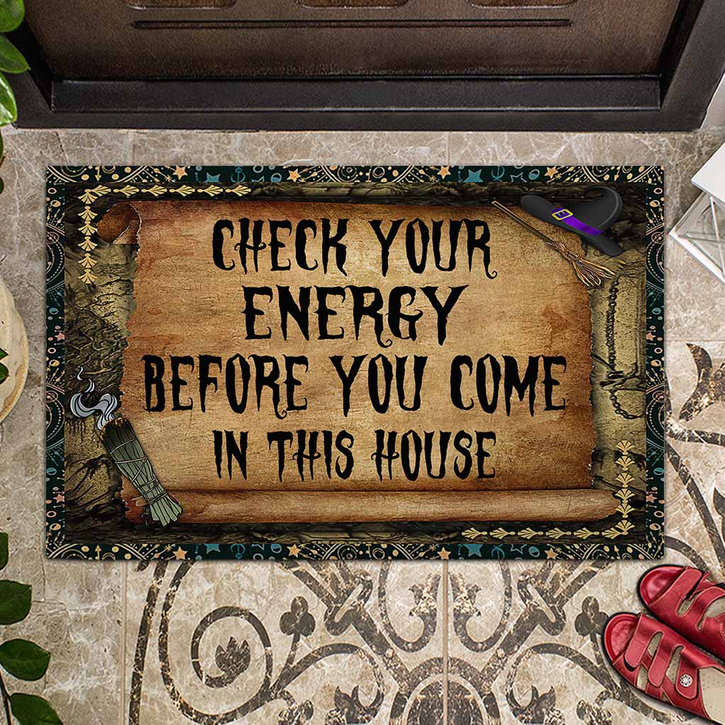 Halloween Doormat, Welcome Rug, Check Your Energy, Witch Doormat