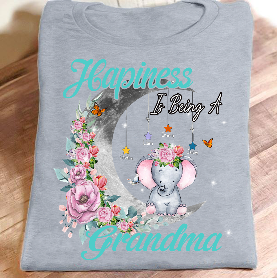 Apayprint – Happiness Is Being A Grandma – Elephant New | Personalized T-Shirt