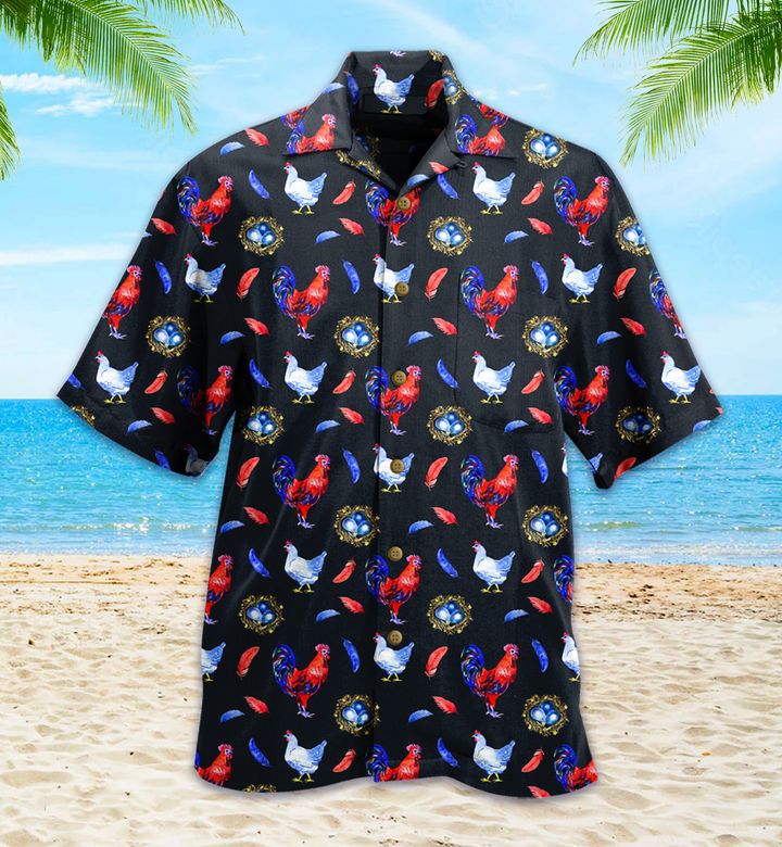 Happy Chicken Seamless Pattern Farm Nw Hawaiian Shirt 3D