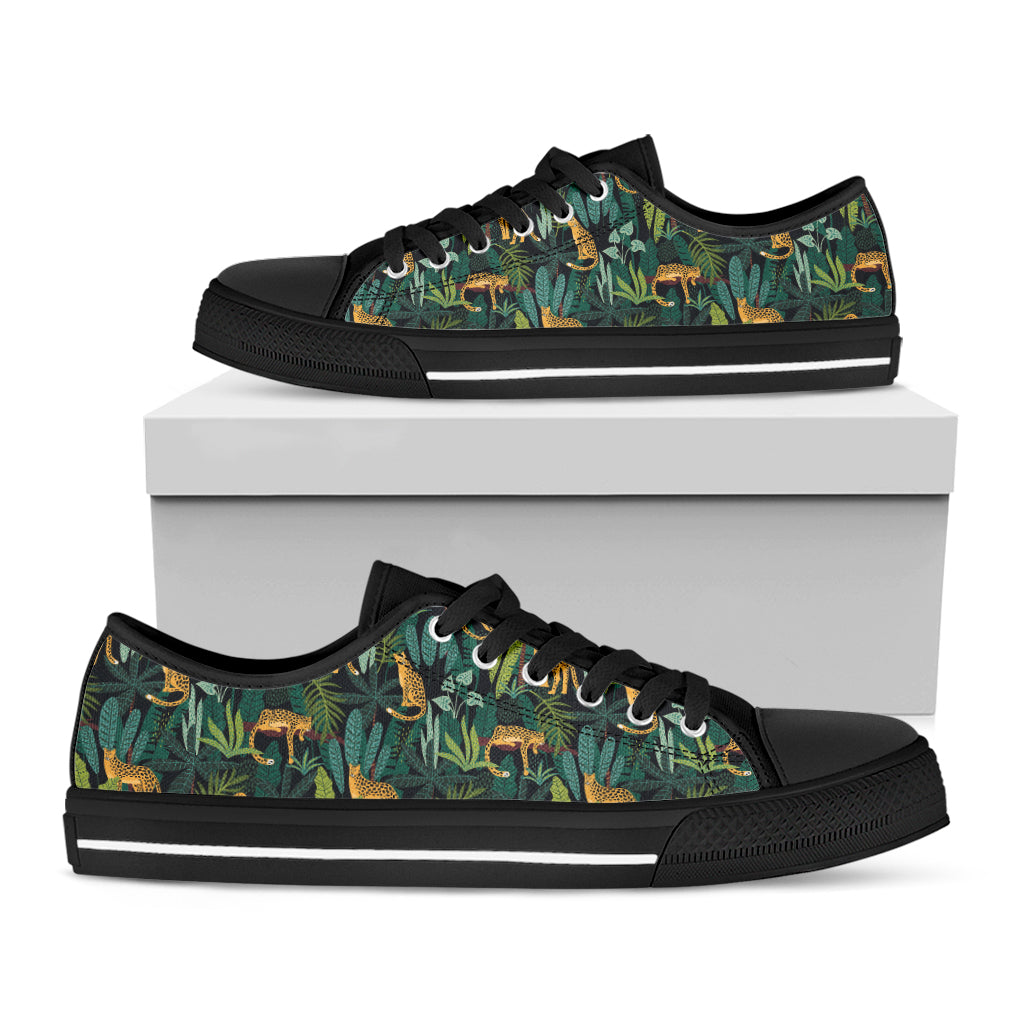 Tropical Jaguar Pattern Print Black Low Top Shoes