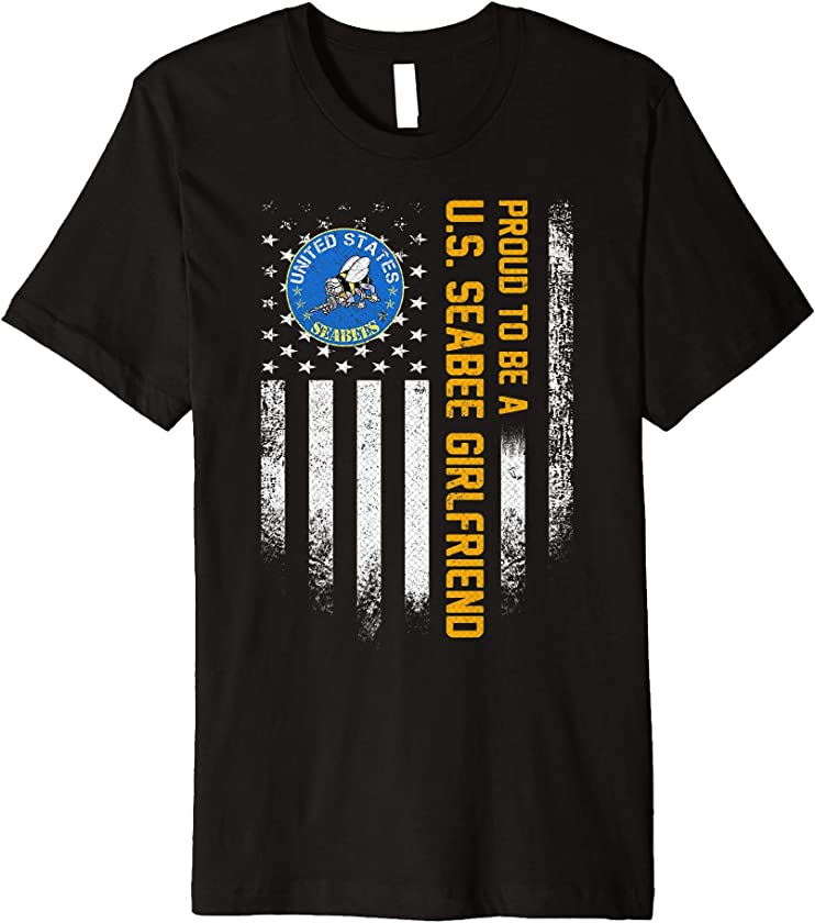 Vintage USA American Flag Proud To Be A US Seabee Girlfriend Premium T-Shirt