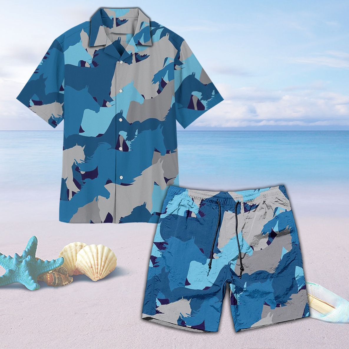 Horse Camouflage Hawaiian Beach Short Ha85524