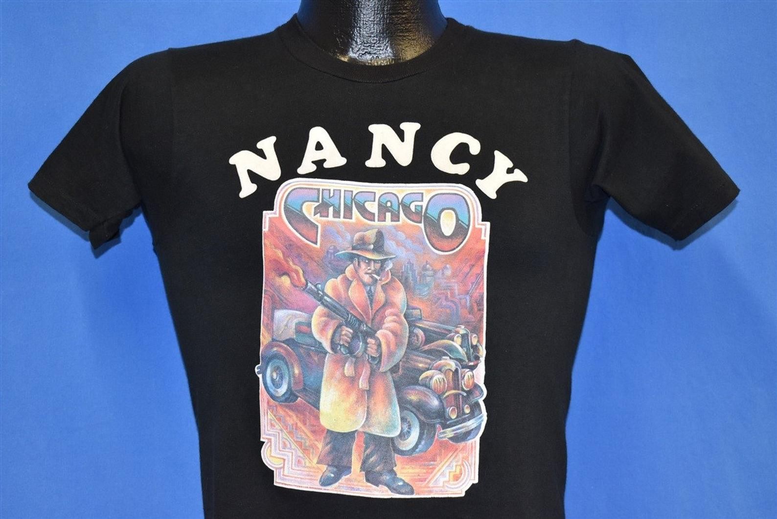 70S Chicago Nancy Iron On Mobster Gun Smoke Black Soft T-Shirt Extra
