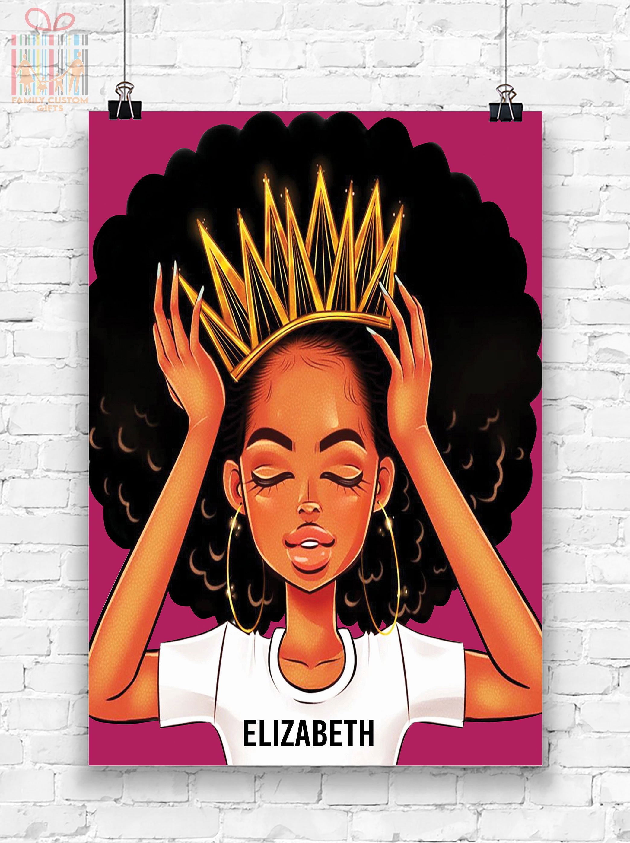 Custom Poster Prints African American Black Queen Girl Personalized Gifts Wall Art – Gift for Girls