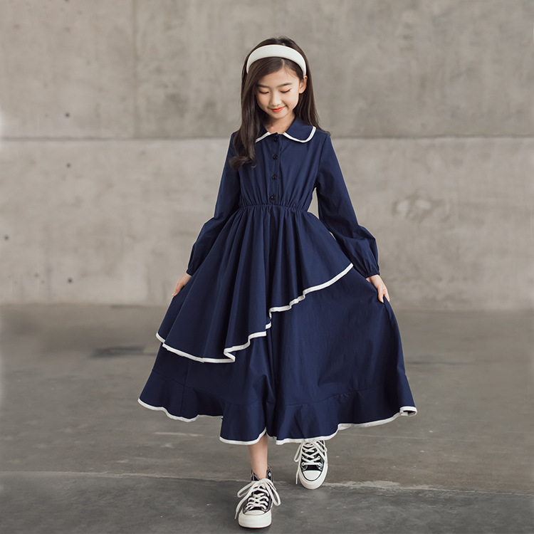 Teen Fall Cotton Midi Dress 2022 Kids Dresses for Girls Two Layers Fashion Chldren Party Dress Princess Patchwork Color,#6474 alx