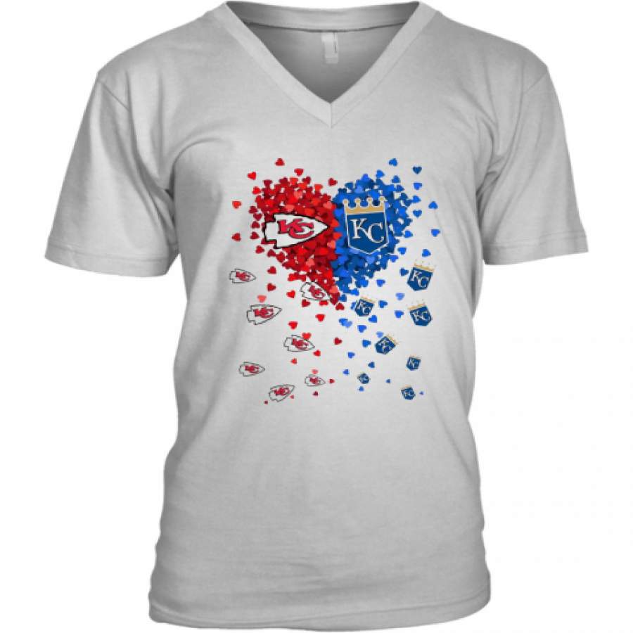 Kansas City Royals Kansas City Chiefs Heart V-Neck T-Shirt