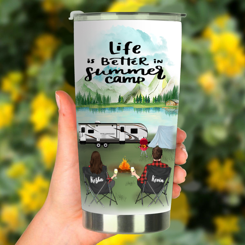 Custom Camping Tumbler – Personalized gift for Couple, Camping Lovers – Camping Couple Tumbler – Life is Better In Summer Camp