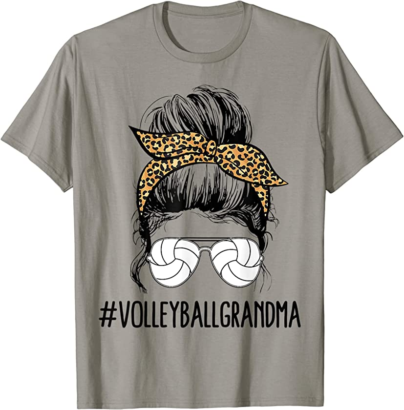 Volleyball Grandma Life Messy Bun Hair Leopard Mother’s Day T-Shirt