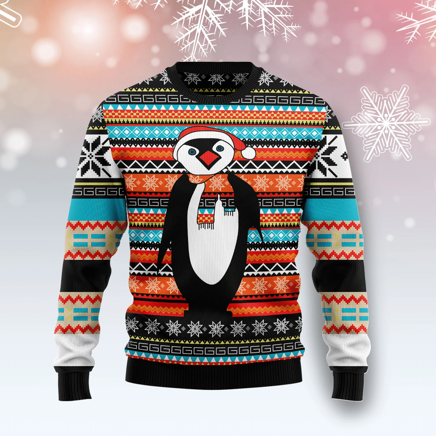 Colorful Pattern Penguin Christmas Ugly Sweater