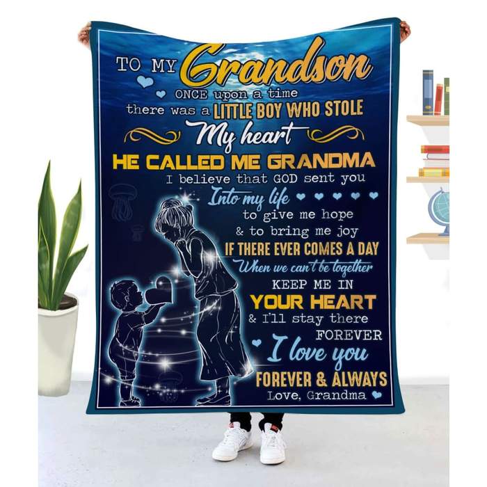 To My Grandson Once Upon A Time There Was A Little Boy Who Stole My Heart Blanket Gift For Grandson From Grandma Birthday Gift Home Decor Bedding Couch Sofa Soft And Comfy Cozy