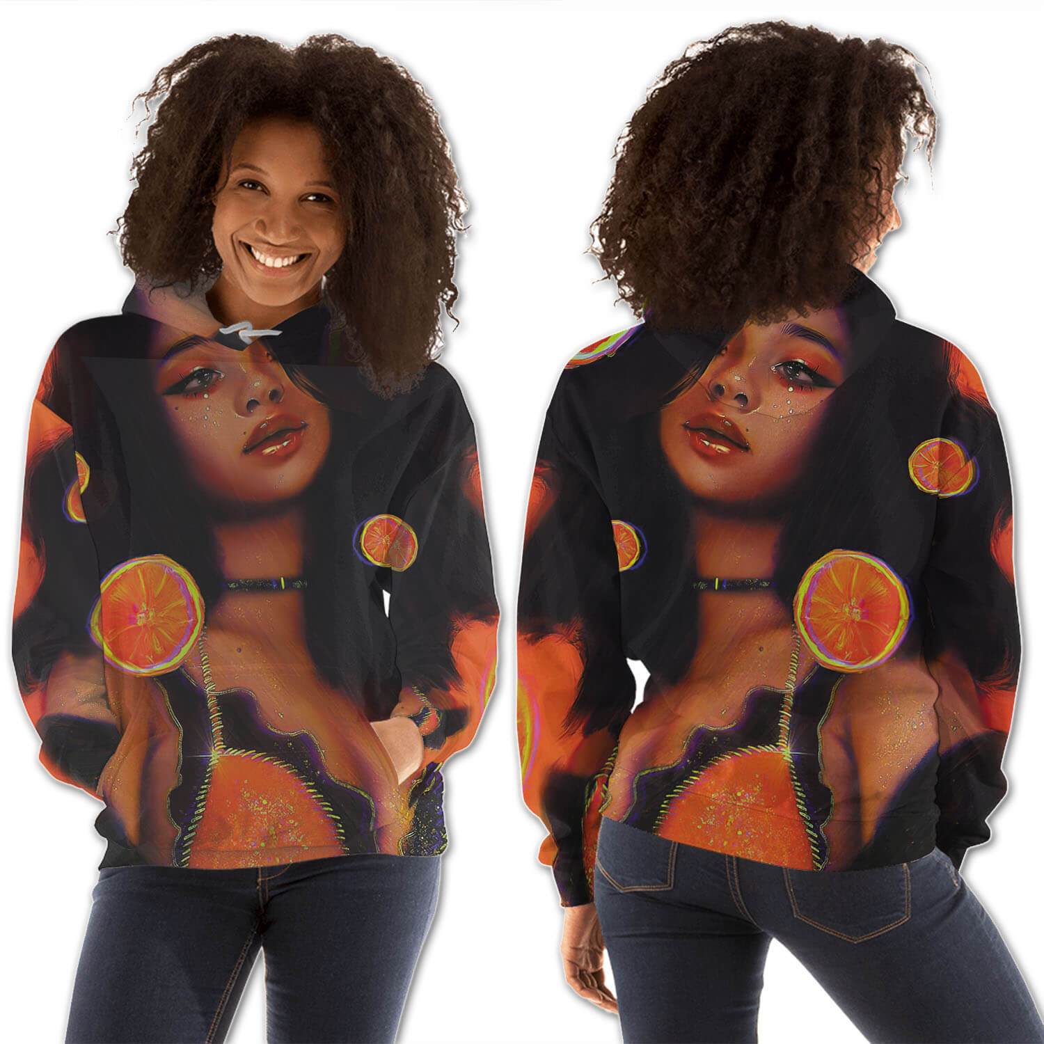 African American Hoodies Pretty Girl With Afro All Over Print Womens Hooded Sweatshirt African Apparel BPS24165