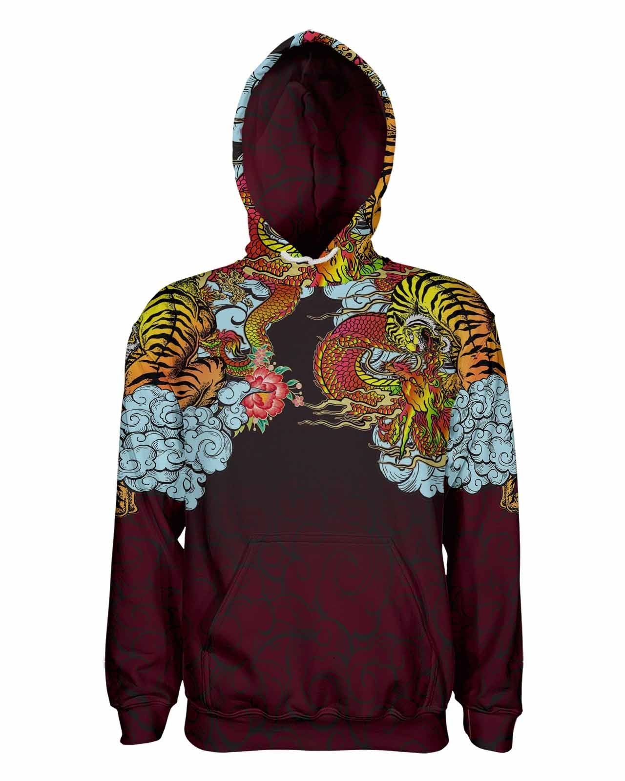 Dragon Tiger Red Unisex Pullover Hoodie