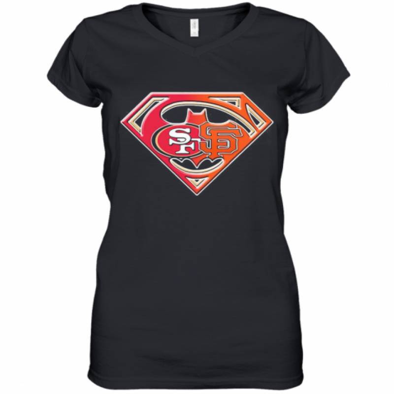 Superman San Francisco 49Ers And San Francisco Giants Women's V-Neck T-Shirt