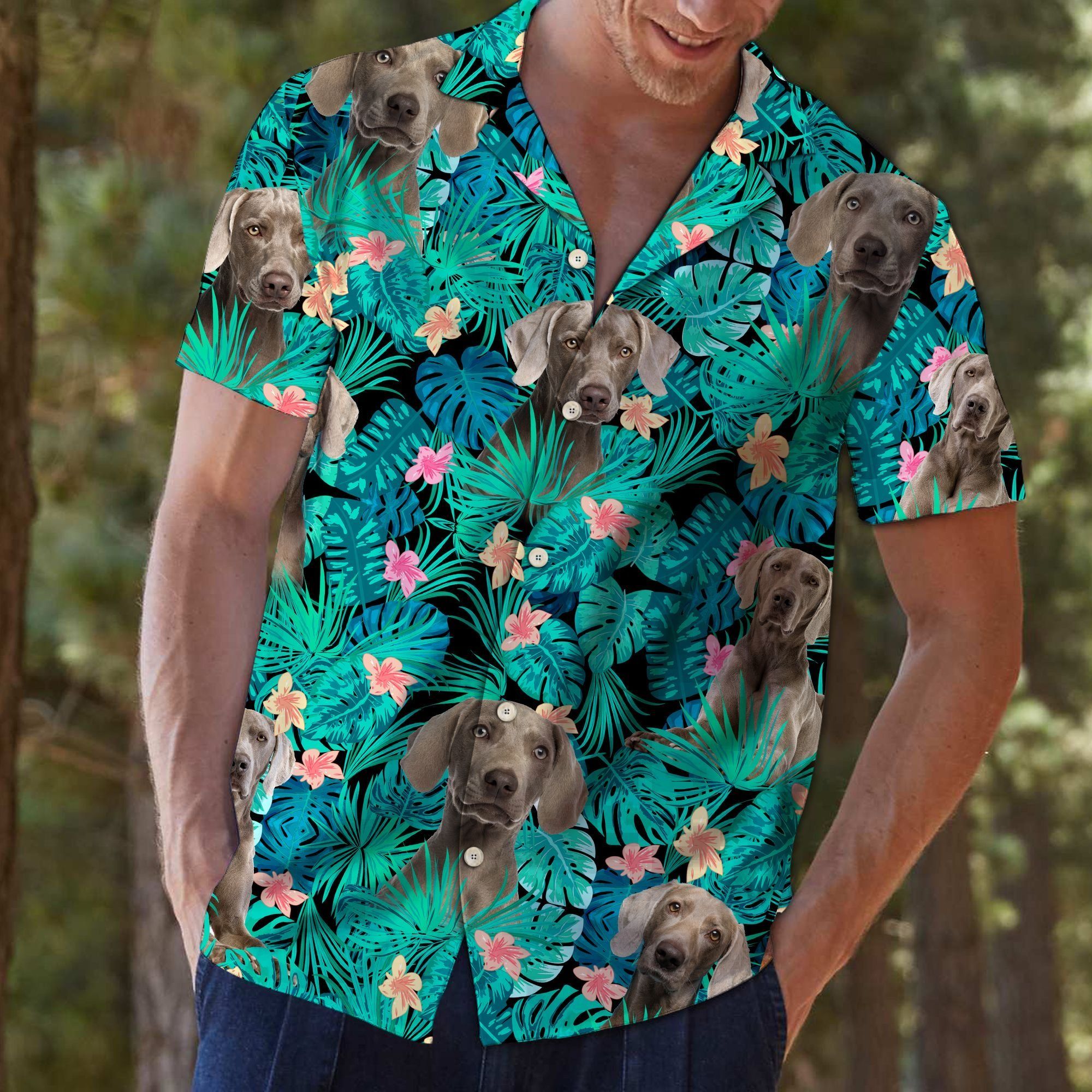 Weimaraner Tropical Blue Amazing Design Unisex Hawaii Shirt For Men And Women Ha29251