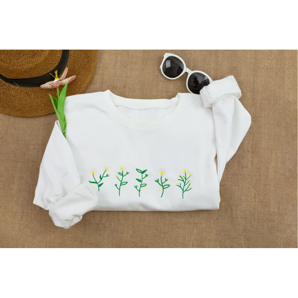 Wildflowers Embroidered Sweatshirt 2D Crewneck Sweatshirt All Over Print Sweatshirt For Women Sweatshirt For Men Sws3971