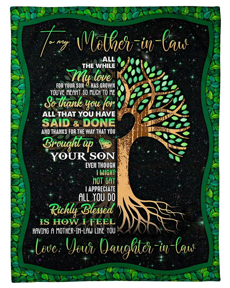 To My Mother-In-Law – Tree – Fleece Blanket, All You Do Richly Blessed Gift For Mother-In-Law From Daughter-In-Law Birthday Gift Home Decor Bedding Couch Sofa Soft