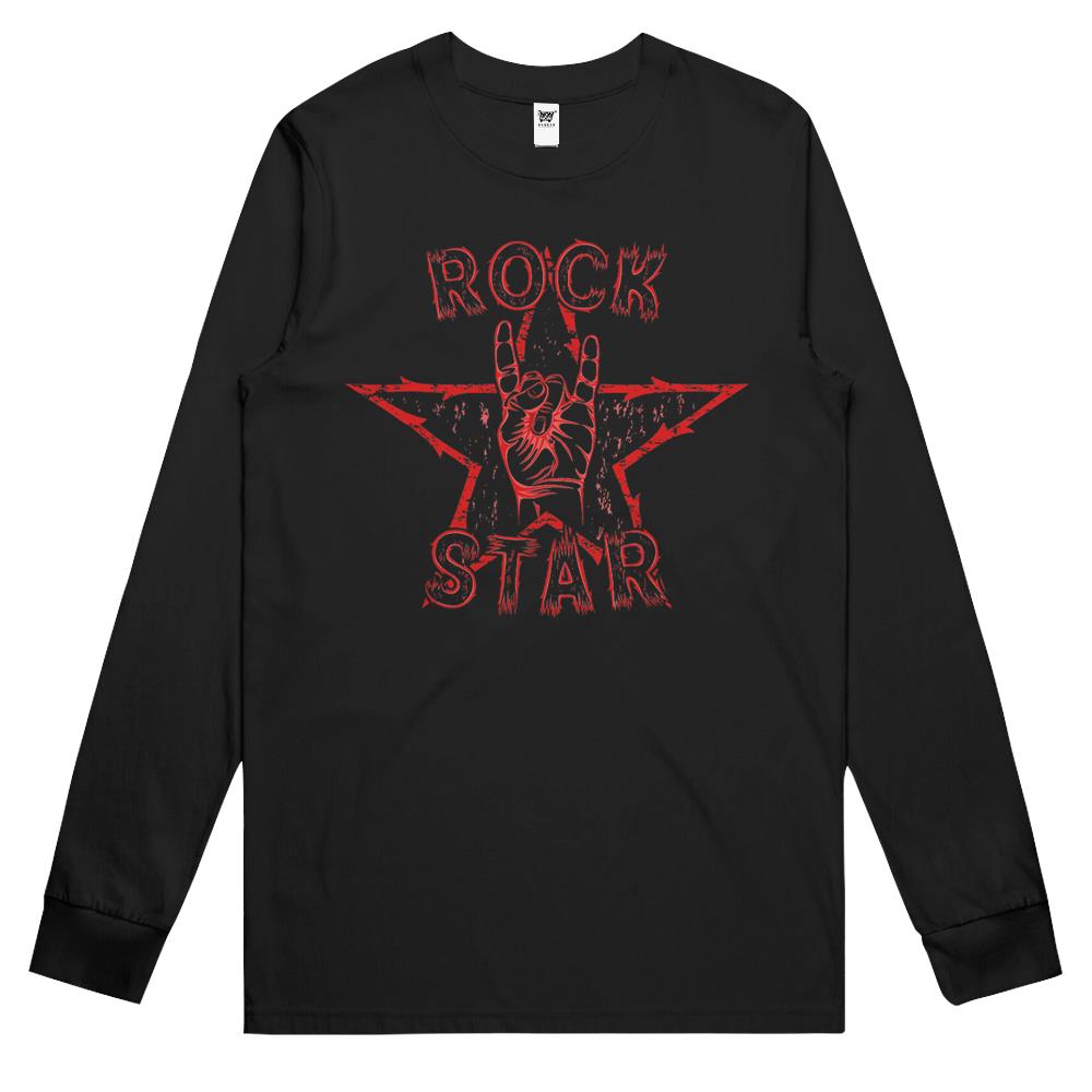 Rock Long Sleeve T Shirts Star Rock On Sign Band – Hand Horns Long Sleeve T Shirts