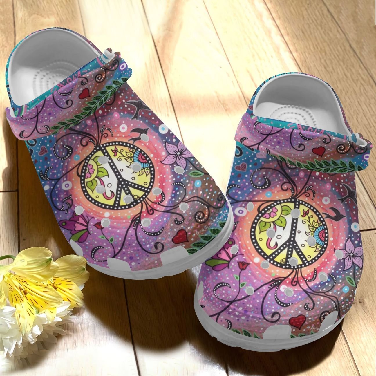 Hippie Personalize Clog, Custom Name, Text, Fashion Style For Women, Men, Kid, Print 3D Whitesole Love