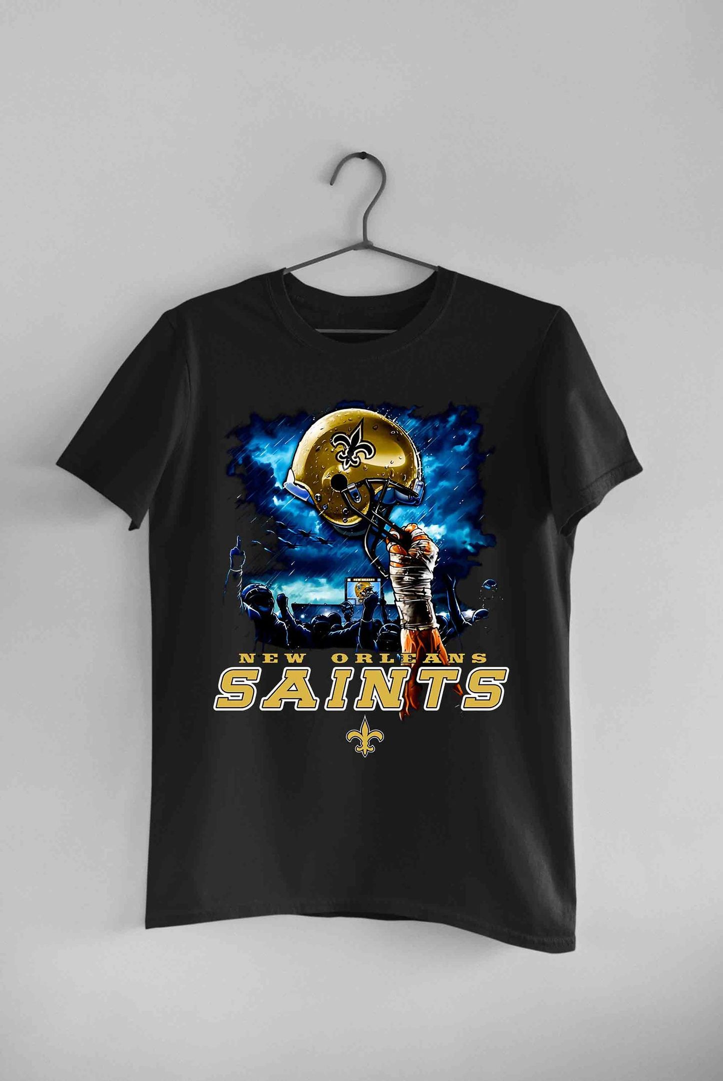 New Orleans Saints Sky Helmet Black T-shirt S-5 Gifts Fan 2021 New Orleans Saints Football Shirt S-5 New Orleans Saints Football Shirt