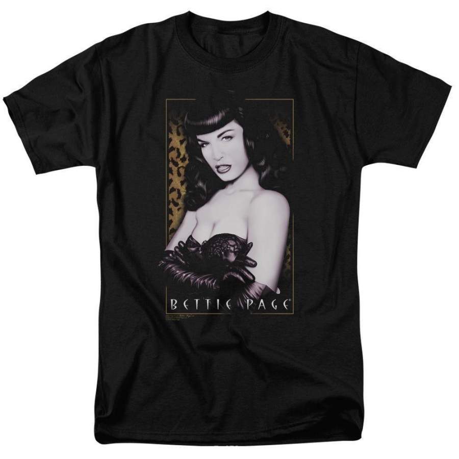 YPS Vintage Style Bettie Page Pin-up Model New Cheetah Sexy in Black Leather Tee Shirt S-3XL