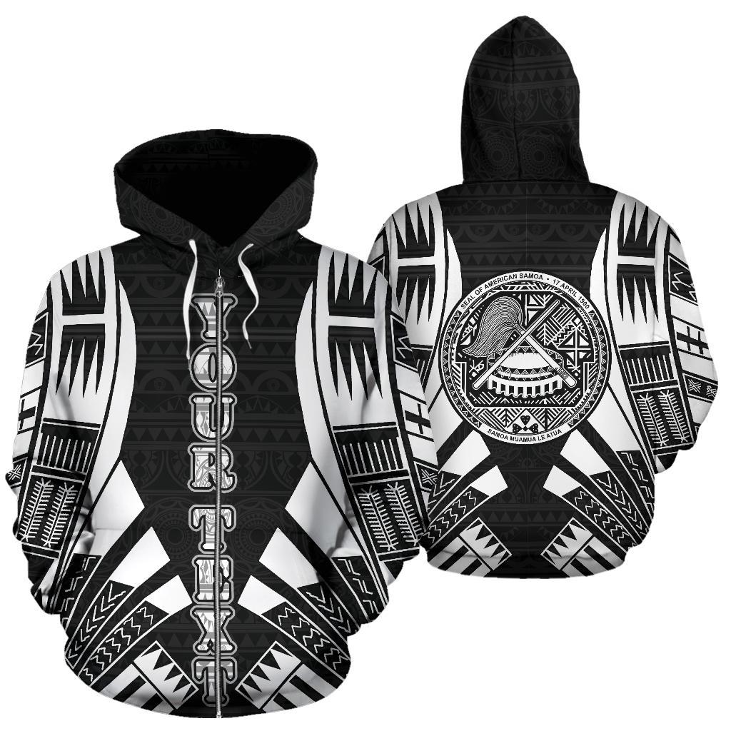 American Samoa All Over Custom Personalised Zip-Up Hoodie – Black Tattoo Style – BN01